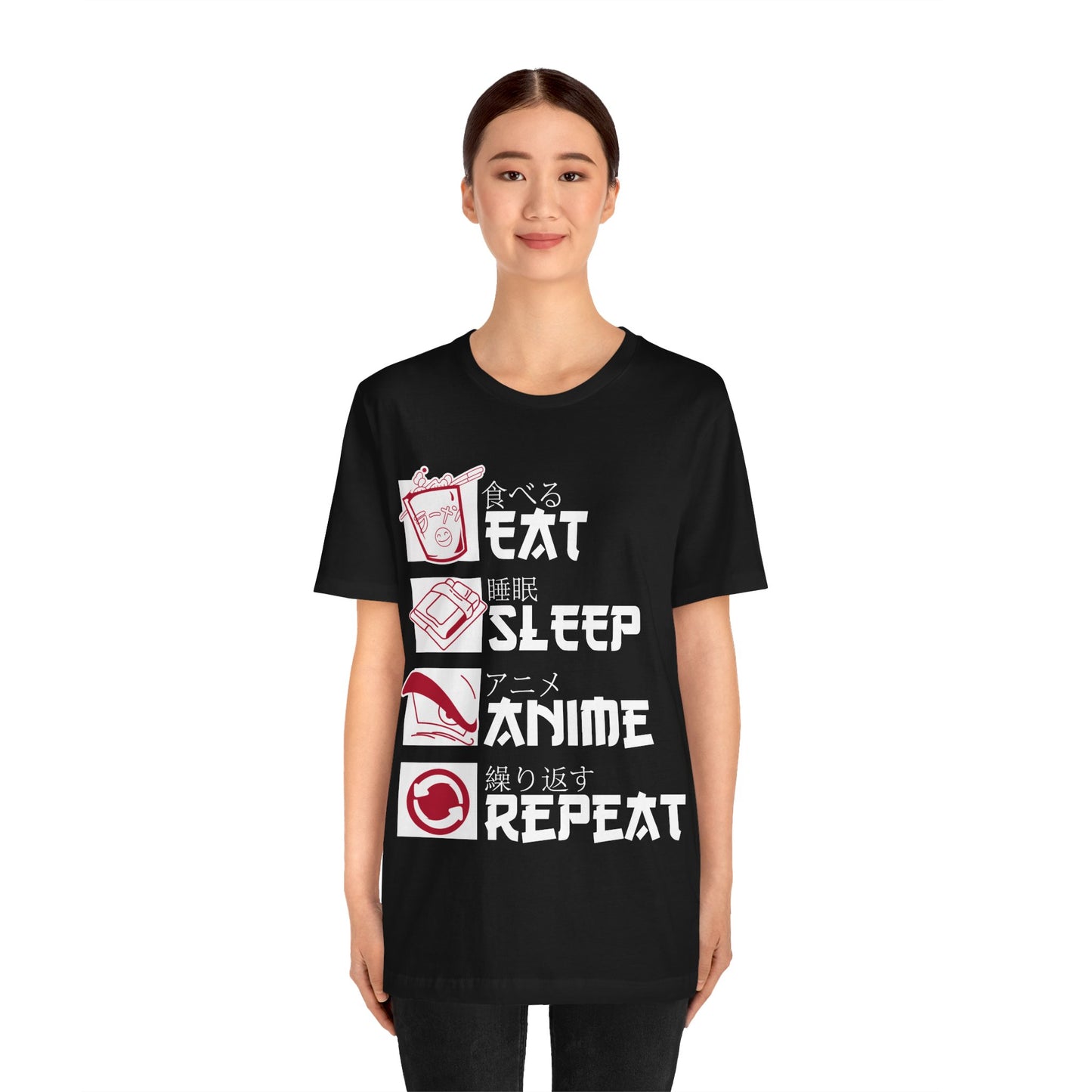 EAT, SLEEP, ANIME Repeat Unisex Jersey Short Sleeve Tee