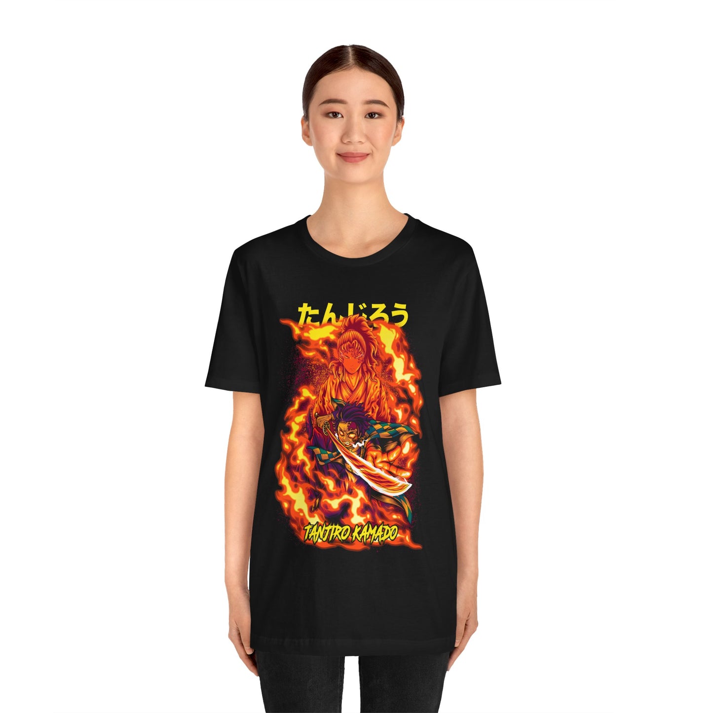 Demon Slayer Tanjiro Kamado Fire Burning Unisex Jersey Short Sleeve Tee