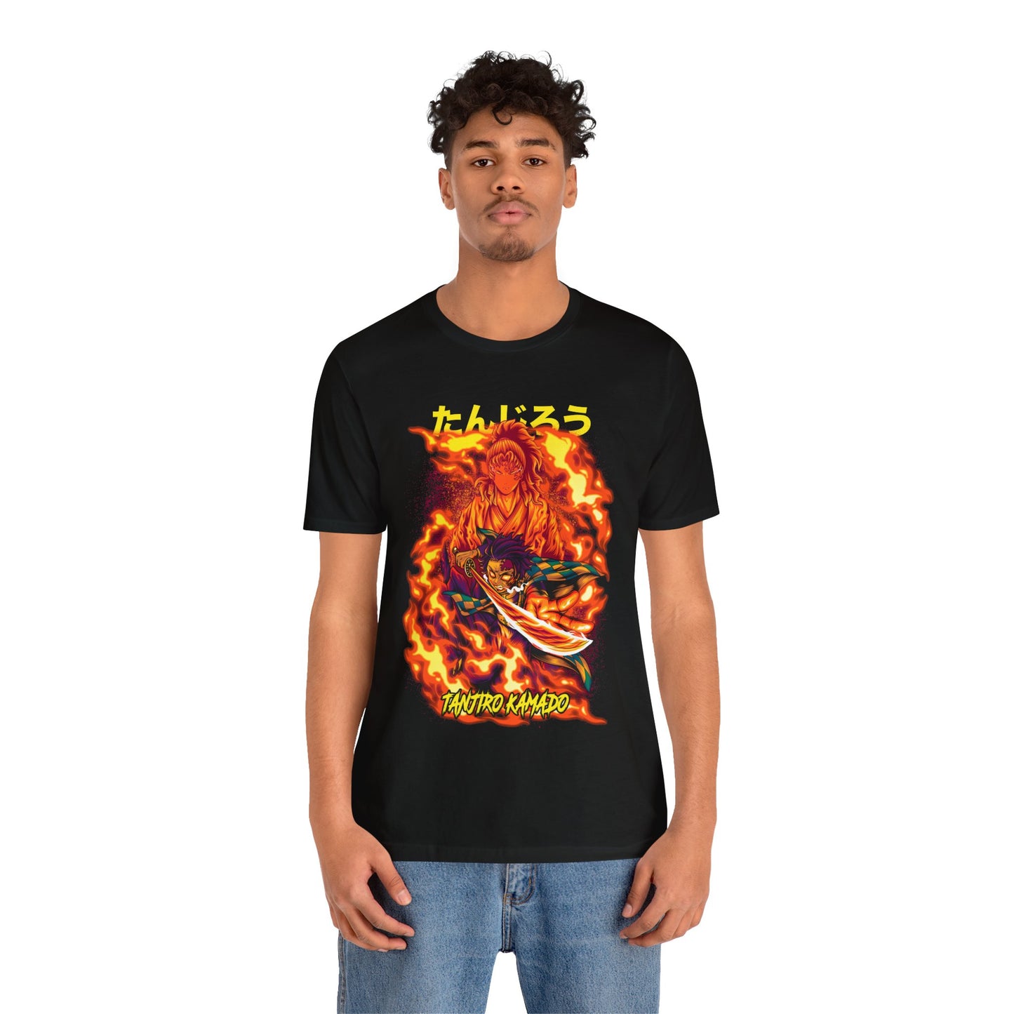Demon Slayer Tanjiro Kamado Fire Burning Unisex Jersey Short Sleeve Tee