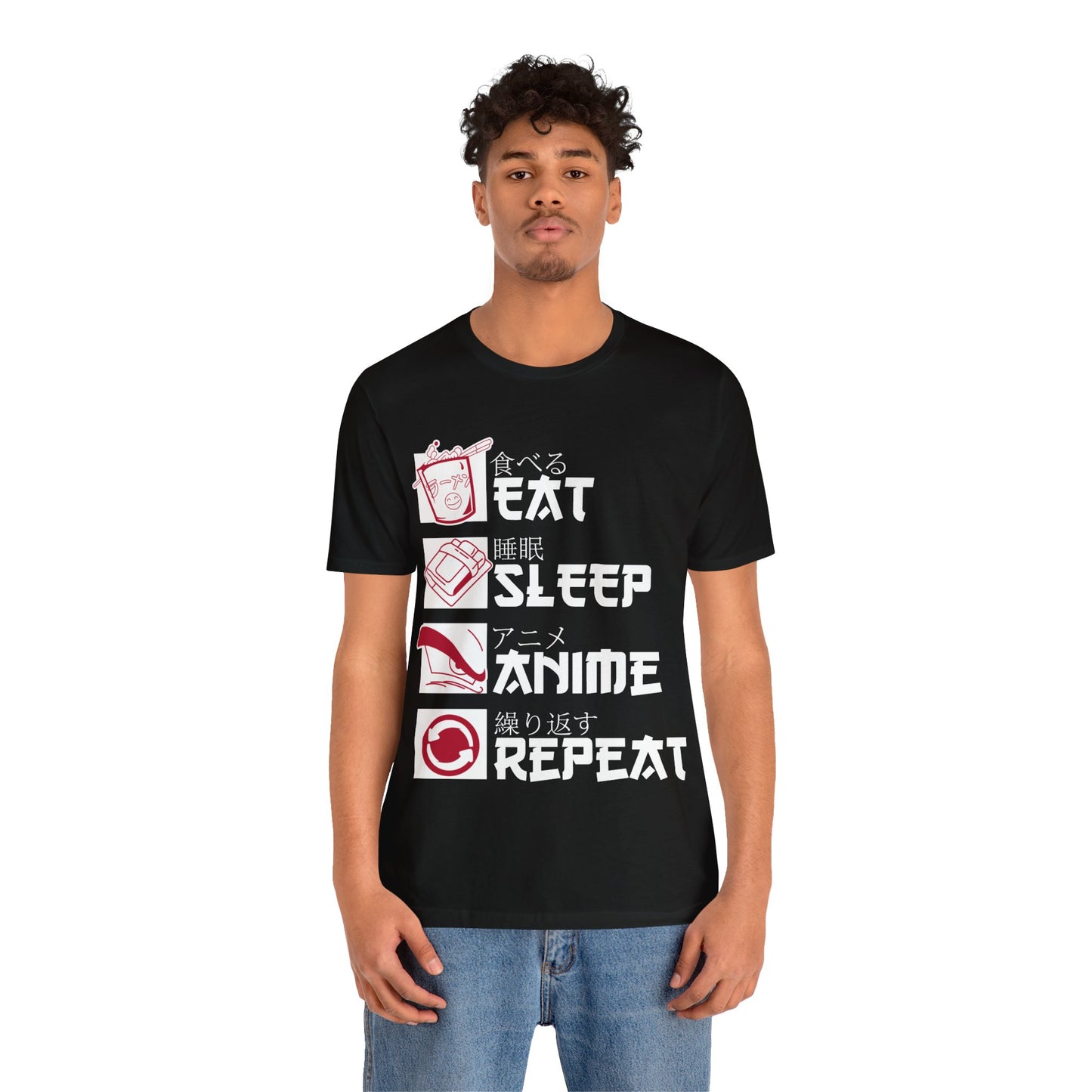 EAT, SLEEP, ANIME Repeat Unisex Jersey Short Sleeve Tee
